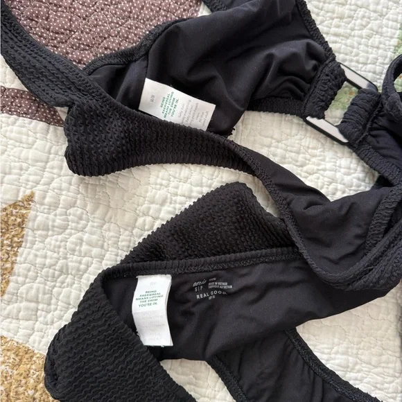 Aerie Crinkle Black Textured Bikini Set M/S - Picture 4 of 4